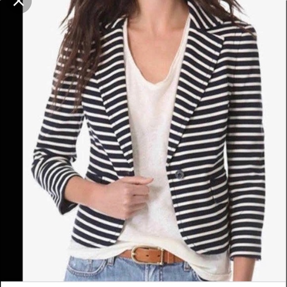 Tory Burch Kamila Blue Striped Double Knit Jacket - Picture 1 of 6